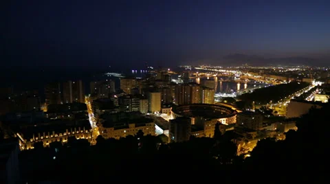 Malaga at Twilight Stock-Footage 28369469