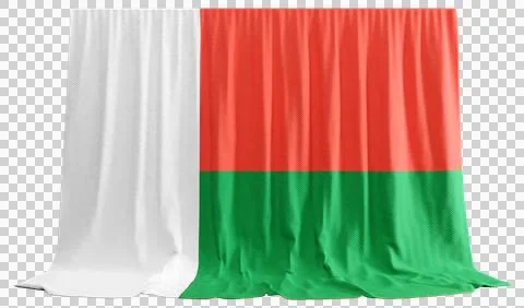 Malagasy Flag Curtain in 3D Rendering Madagascar's Cultural Diversity Stock Illustration