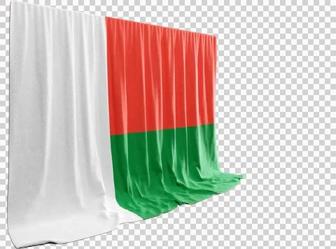 Malagasy Flag Curtain in 3D Rendering Madagascar's Cultural Diversity Stock Illustration