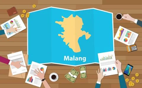 Malang indonesia java city region economy growth with team discuss on fold ma Ilustración de archivo