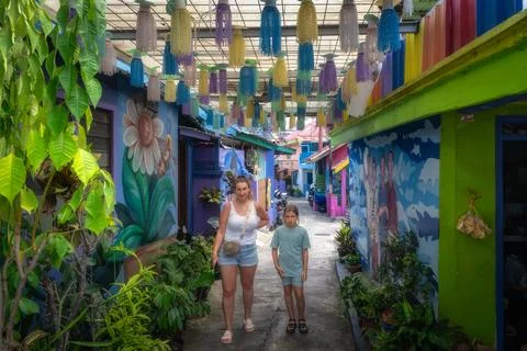 Malang, Java, Indonesia, 2 Oct 2024 A vibrant and colorful alley filled with  Stock-Fotos