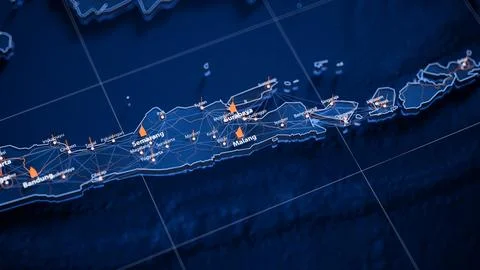 Malang map big data visualization. Futuristic map infographic of city in Illustrazione stock