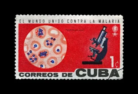 Malaria eradication campaign, microscope and blood, Cuba, circa 1962. Stock-Fotos