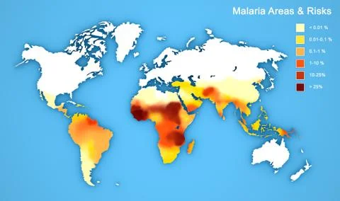 Malaria map disease spread. Stock Illustration