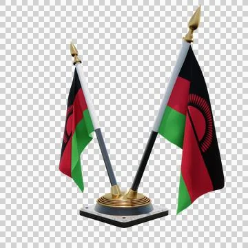 Malawi 3d illustration flag on pole. Wood flagpole Illustration