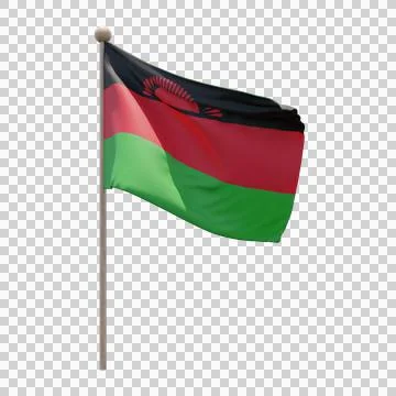 Malawi 3d illustration flag on pole. Wood flagpole Stock Illustration