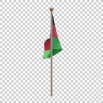 Malawi 3d illustration flag on pole. Wood flagpole Stock-Illustration