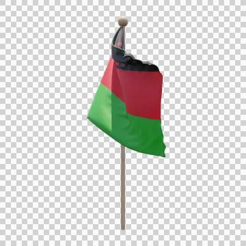 Malawi 3d illustration flag on pole. Wood flagpole Stock Illustration