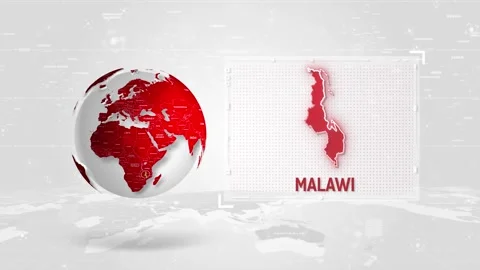Malawi 4K Tech Map Beside Globe On White Background. Stock Footage 340015828