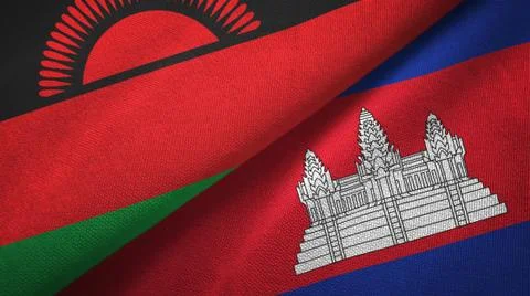 Malawi and Cambodia two flags textile cloth, fabric texture Stock Illustration