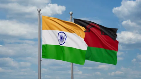 Malawi and India two flags Stock Footage 267420123