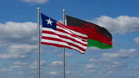 Malawi and Liberia two flags Stock Footage 288391885