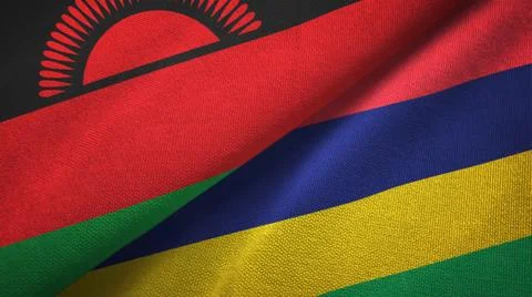 Malawi and Mauritius two flags textile cloth, fabric texture Stock Illustration
