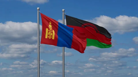 Malawi and Mongolia two flags Stock Footage 286138327