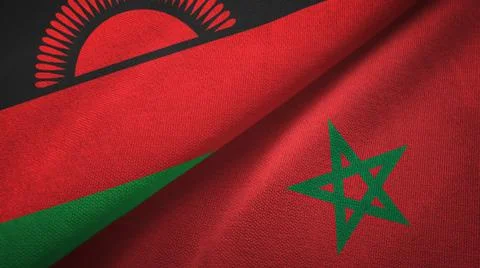 Malawi and Morocco two flags textile cloth, fabric texture Stock Illustration