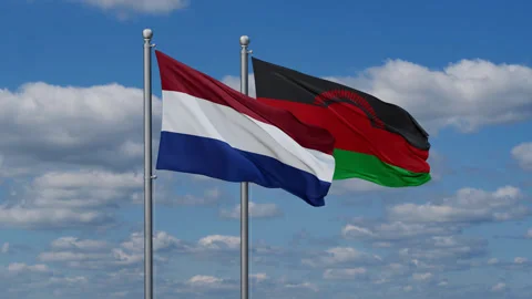Malawi and Netherlands two flags Stock Footage 279819174