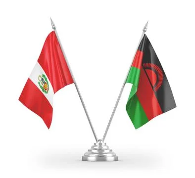Malawi and Peru table flags isolated on white 3D rendering Stock Illustration