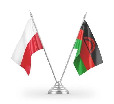 Malawi and Poland table flags isolated on white 3D rendering Stock Illustration