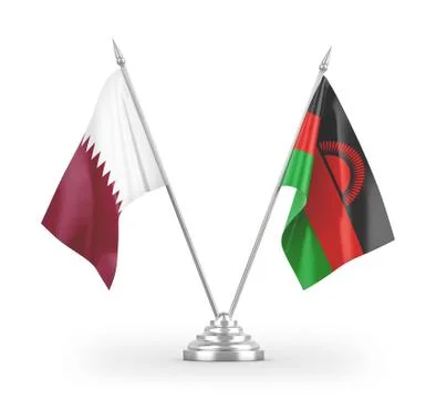 Malawi and Qatar table flags isolated on white 3D rendering Stock Illustration
