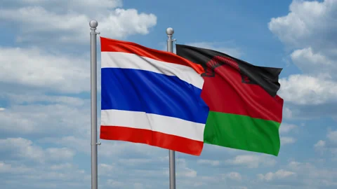 Malawi and Thailand two flags Stock Footage 268689012