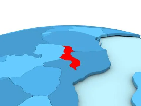 Malawi on blue globe Stock Illustration