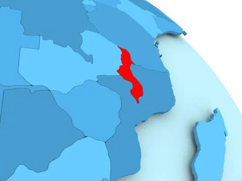 Malawi on blue globe Stock Illustration