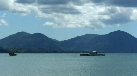 Malawi: boats on a lake Stock Footage 420344