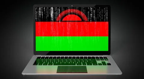 Malawi - country flag and binary code on laptop screen Stock Illustration