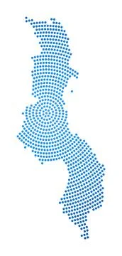 Malawi dotted map. Digital style shape of Malawi. Tech icon of the country .. Stock Illustration