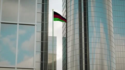 Malawi Flag 3D Render Animation on Pole with City Buildings Stock-Footage 332884695