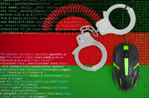 Malawi flag  and handcuffed computer mouse. Combating computer crime, hackers Stock-Fotos