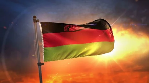 Malawi Flag Backlit At Beautiful Sunrise Loop Slow Motion 4K Stock Footage 76581004