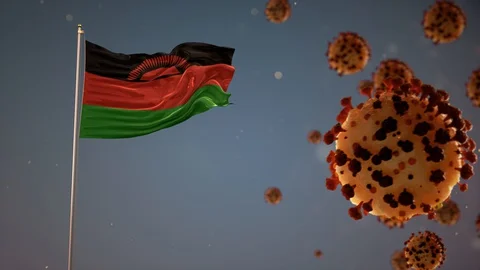 Malawi Flag With Corona Virus Attack 4K Include Alpha Stock Footage 127724836