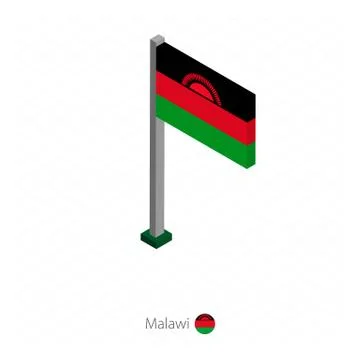Malawi Flag on Flagpole in Isometric dimension. Stock Illustration