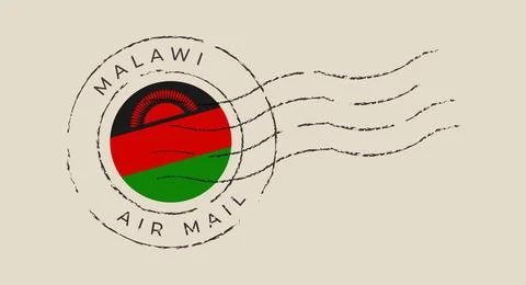 Malawi flag inside a circular air mail postage stamp with a vintage grunge .. Stock Illustration