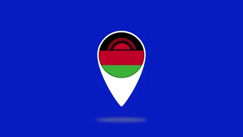 Malawi flag location pointer bouncing on blue background 스톡 동영상 320208565