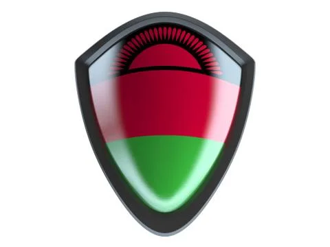 Malawi flag on metal shield isolate on white background. Stock Illustration