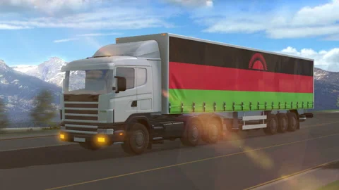 Malawi flag shown on the side of a large truck Stock Footage 122102949