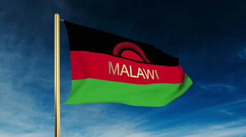 Malawi flag slider style with title. Waving in the wind with cloud background Video stock 48947292