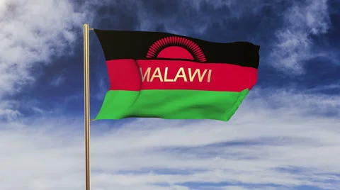 Malawi flag with title waving in the wind. Looping sun rises style.  Animation Stock Footage 48908813