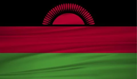 Malawi flag vector. Vector flag of Malawi blowig in the wind. Malawi flag bac Stock Illustration