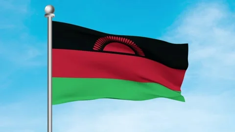 Malawi Flag Waving In Blue Sky Front View Stock Footage 240651291