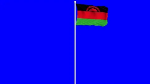 Malawi Flag Waving Fluttering on Wind Loopable Green Blue Screen Matte Stock Footage 77577859