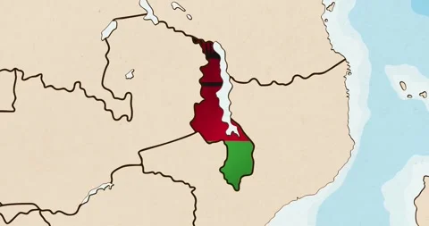 The malawi flag waving inside the country on a world map Stock Footage 339033298