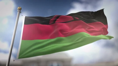 Malawi Flag Waving Slow Motion 3D Rendering Blue Sky Background - Seamless .. Stock Footage 75418118
