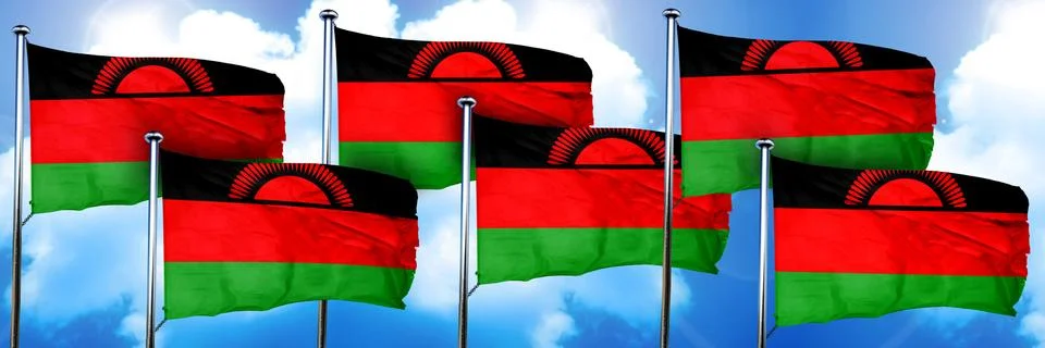 Malawi flags, 3D rendering, on a cloud background Stock Illustration