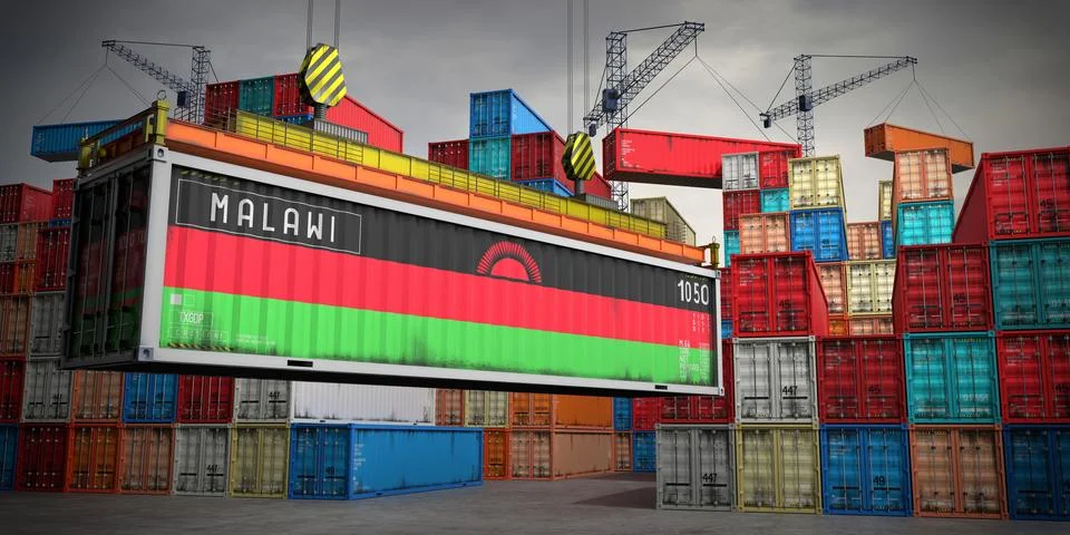 Malawi - freight container in cargo terminal - 3D illustration Stock Illustration