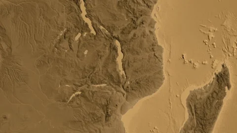 Malawi on the globe. Regional borders. Sepia elevation. Labels Stock Footage 337785393