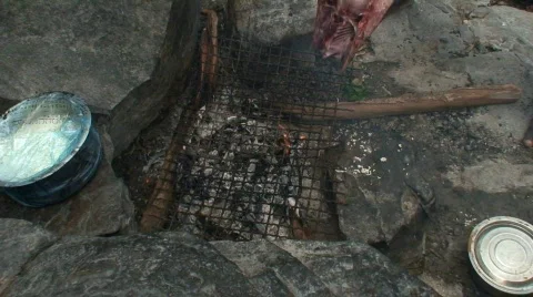 Malawi: grilling fish on fire 1 Stock Footage 361846