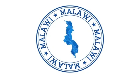 Malawi intro. Badge with the circular name and map of country. Malawi round l... Stock Footage 231100133